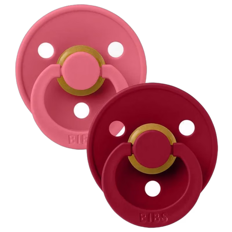 BIBS Colour Napp 2-pack Latex Stl 1 Rund, Coral/Ruby