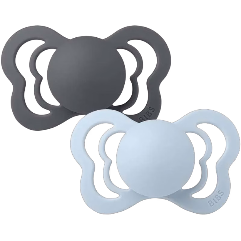 BIBS Couture Napp 2-pack Latex Stl 1 Anatomisk, Iron/Baby Blue