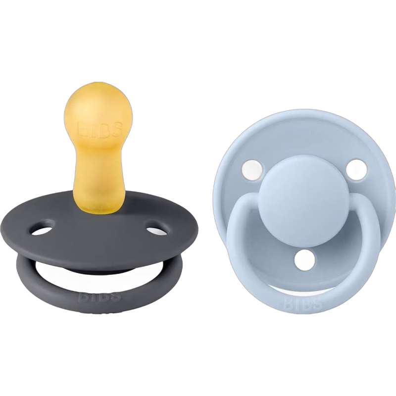 BIBS De Lux Napp 2-pack Latex Stl 2 Rund, Iron/Baby Blue