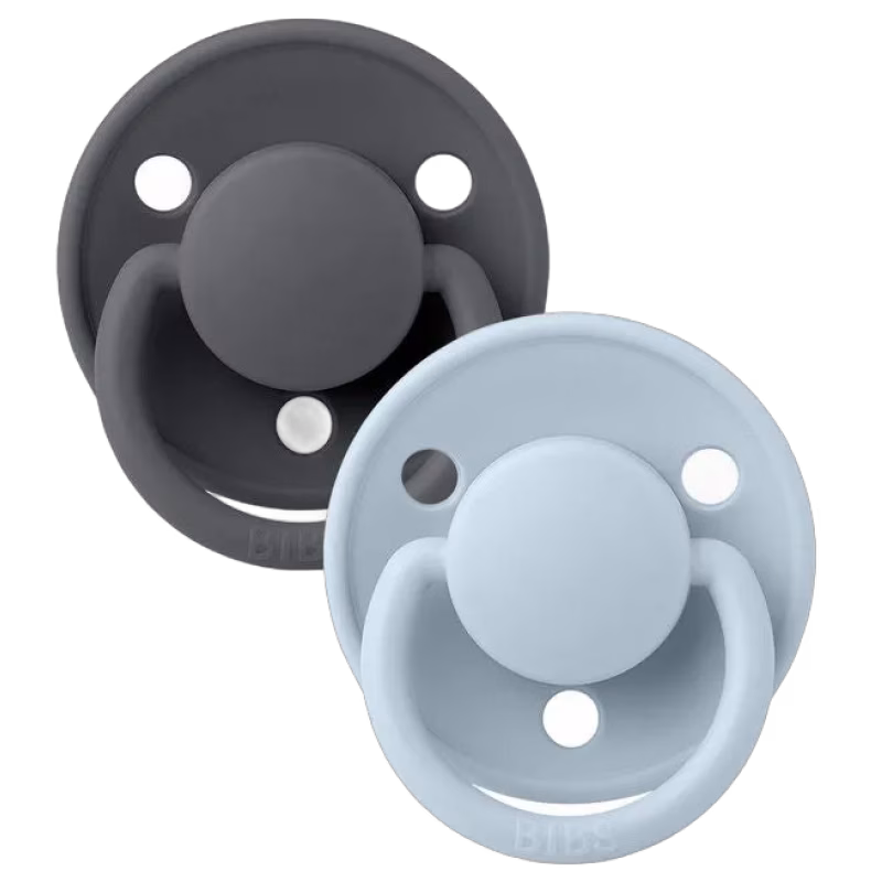 BIBS De Lux Napp 2-pack Silikon One Size Rund, Iron/Baby Blue