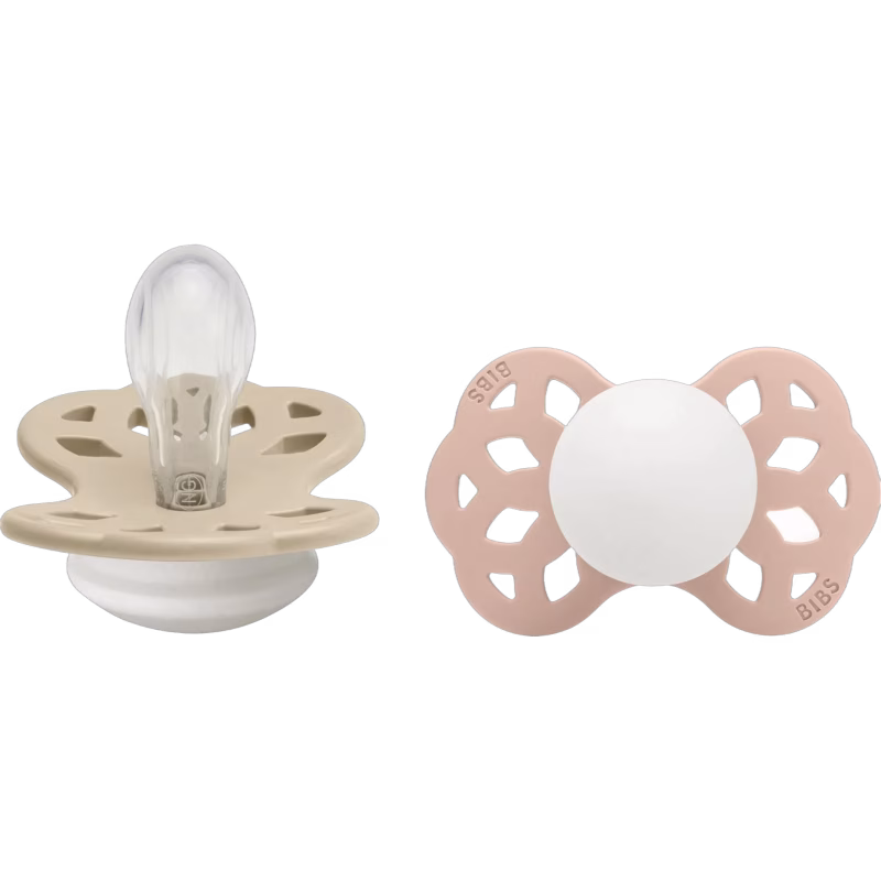 BIBS Infinity Nappar 2-Pack Silikon Stl 1 Symmetrisk, Vanilla GLOW/Blush GLOW