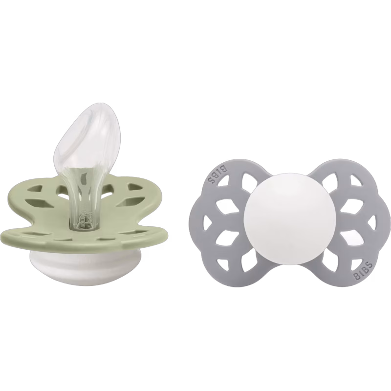 BIBS Infinity Nappar 2-Pack Silikon Stl 2 Anatomisk, Sage GLOW/Cloud GLOW