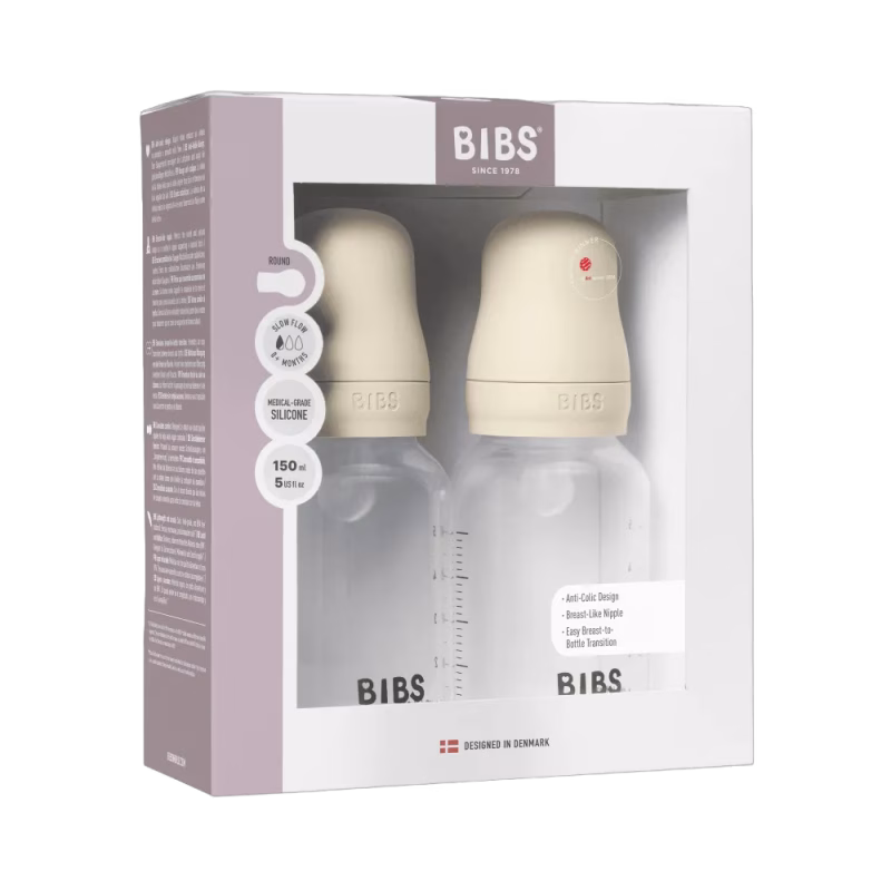 BIBS Nappflaska Baby Silikon 2-pack 150ml Slow Flow Ivory