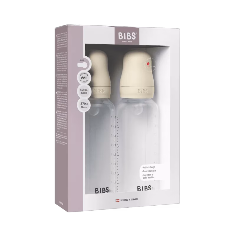 BIBS Nappflaska Baby Silikon 2-pack 270ml Medium Flow Ivory