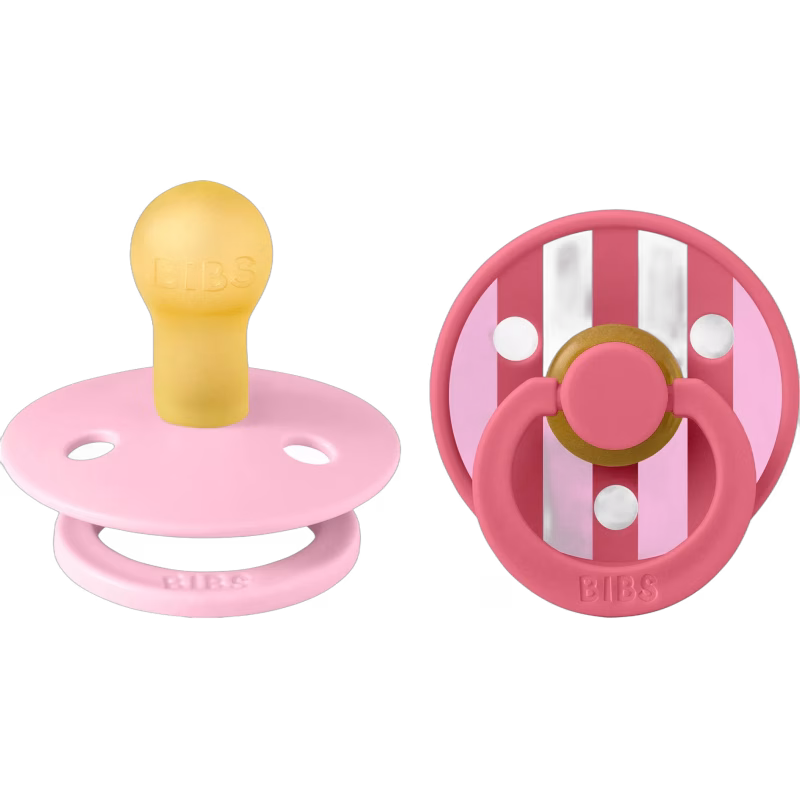 BIBS Studio Colour Block Napp 2-Pack Latex Stl 1, Baby Pink Coral Mix