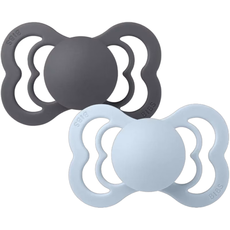 BIBS Supreme Napp 2-pack Latex Stl 1 Symmetrisk, Iron/Baby Blue