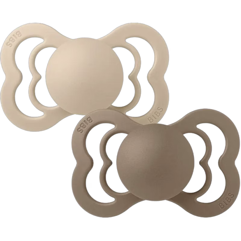 BIBS Supreme Napp 2-pack Silikon Stl 1 Symmetrisk, Vanilla/Dark Oak