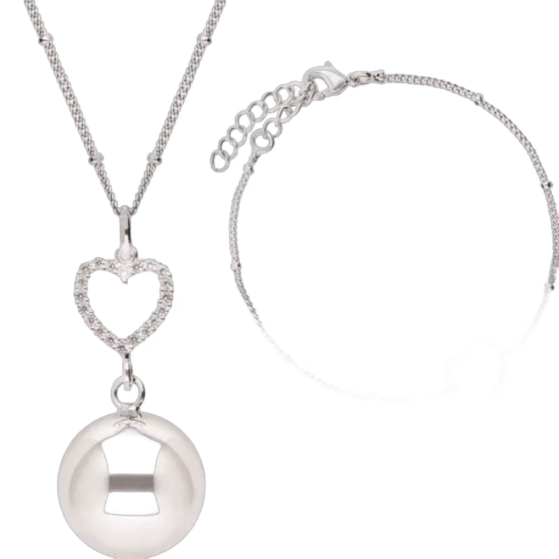Bola Gravidhalsband och Armband Kristallhjärta (Silver)