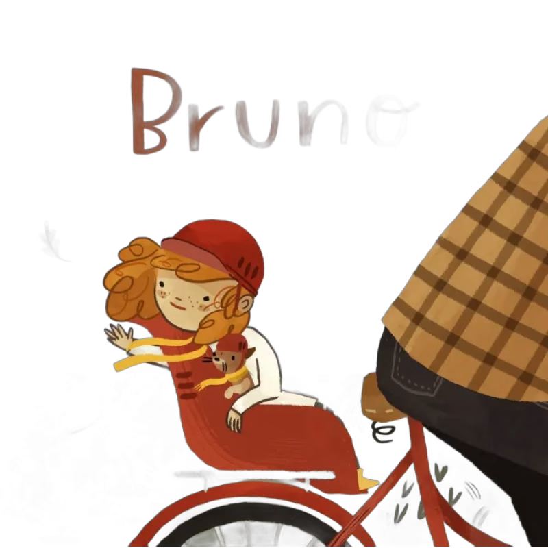 Bruno åker bak på cykeln