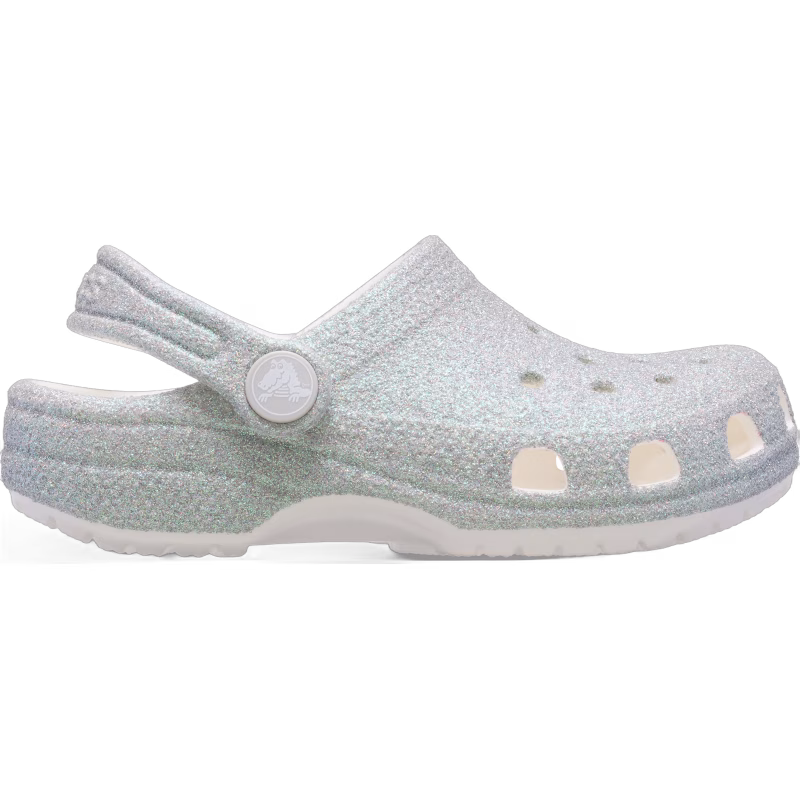 Crocs Classic Iridescent Glitter Kids Tofflor, Vit, 22-23