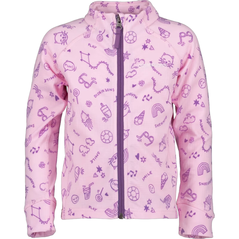 Didriksons Jadis Tröja med Dragkedja, Doodle Orchid Pink, 140