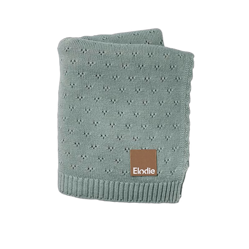 Elodie  Pointelle-stickad Filt 100x75, Pebble Green