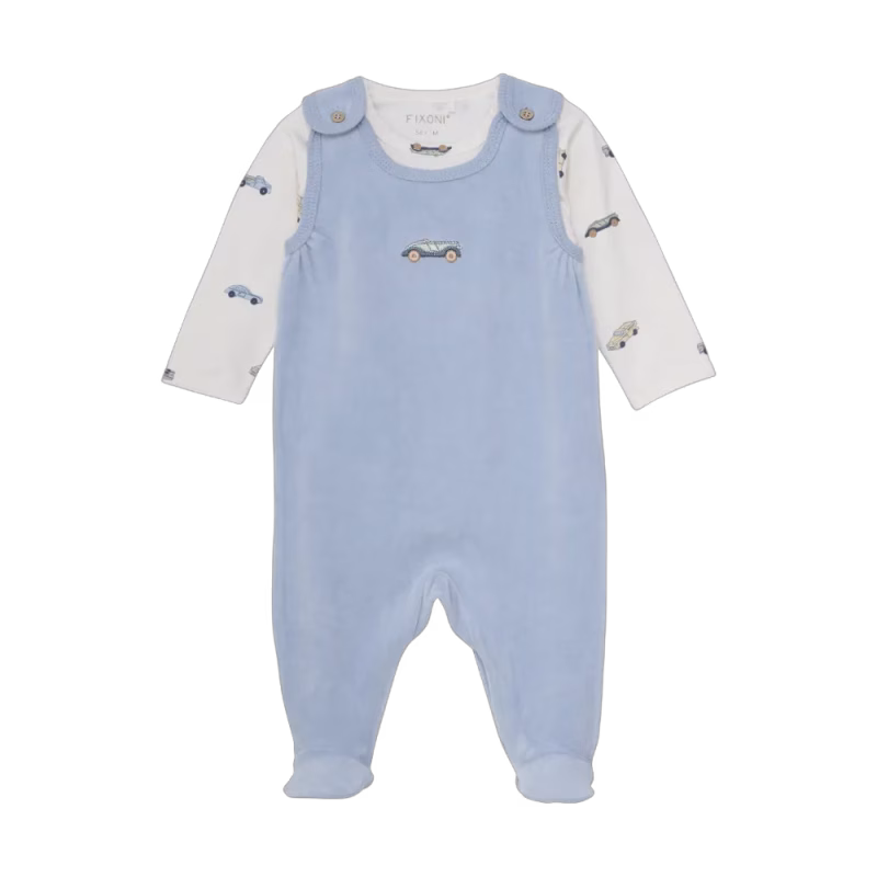 Fixoni Långärmad Body Med Sparkdräkt Velour Blue Fog