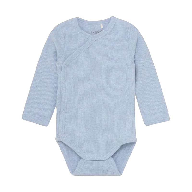 Fixoni Långärmad Omlottbody Ribbad Blue Fog Melange