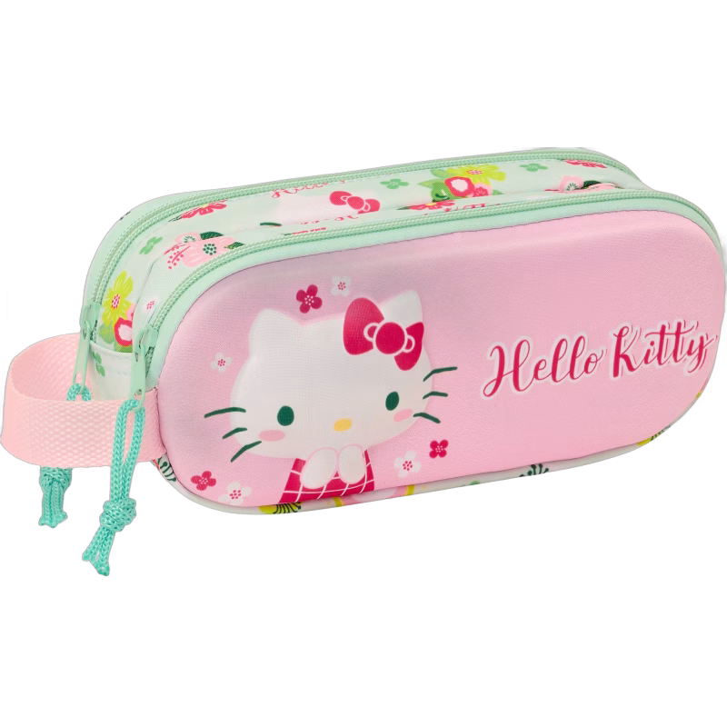 Hello Kitty 3D Dubbelpennfodral, Rosa/Grön