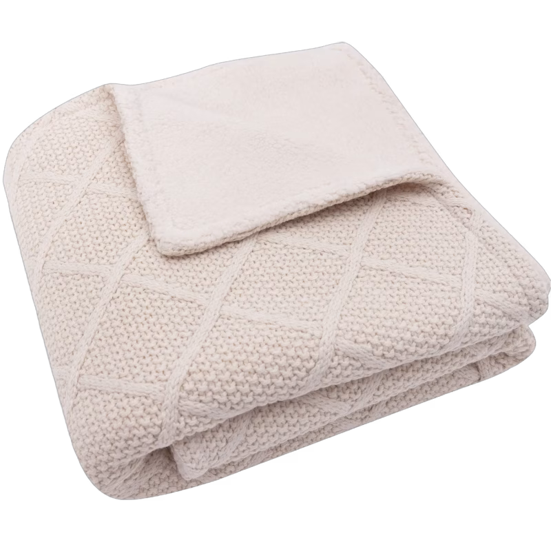 Jollein Stickad Filt Rutmönster med Teddyfleece, Oatmeal