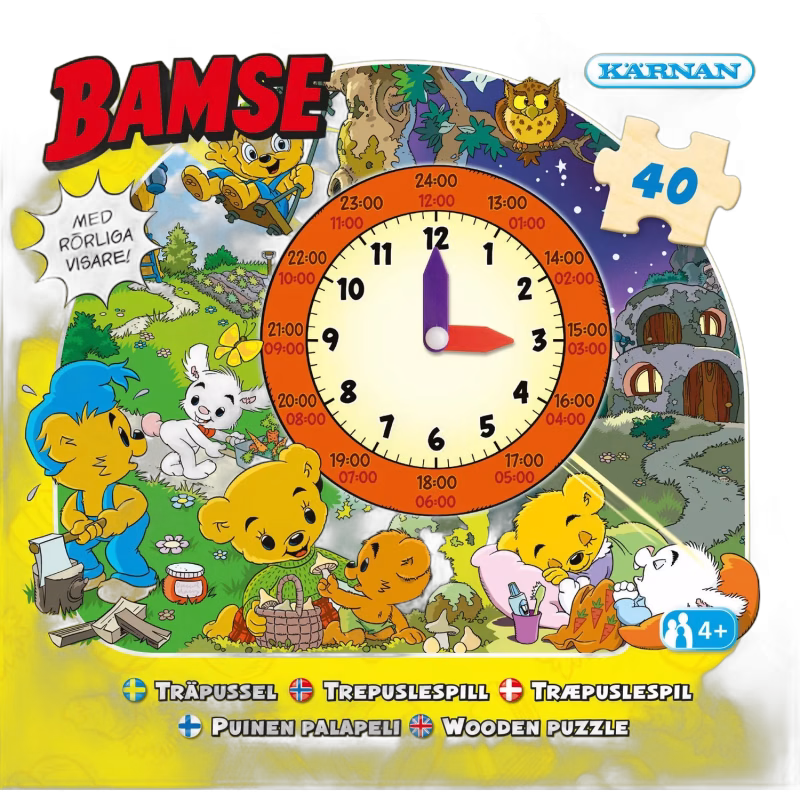 Kärnan Bamse Klockan Askpussel I Trä 40 Bitar