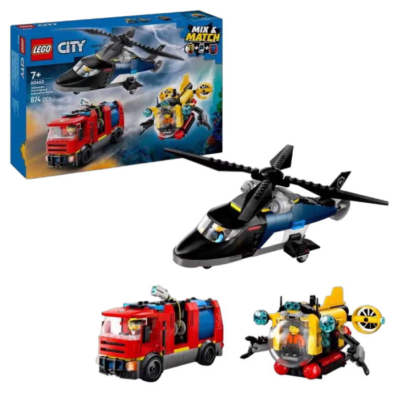 LEGO City Great Vehicles 60462 Helikopter, brandbil och ubåt