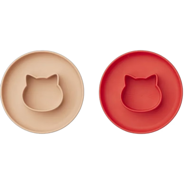 Liewood Gordon Tallrik 2-pack Cat (Apple Red/Tuscany Rose)