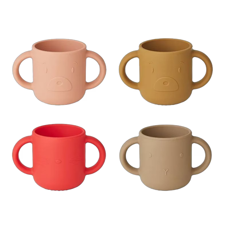 Liewood mugg Gene i silikon 4-pack, red/tuscany rose