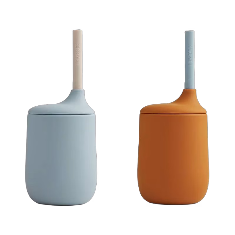 Liewood sugrörsmugg Ellis silikon 2-p, mustard/sea blue