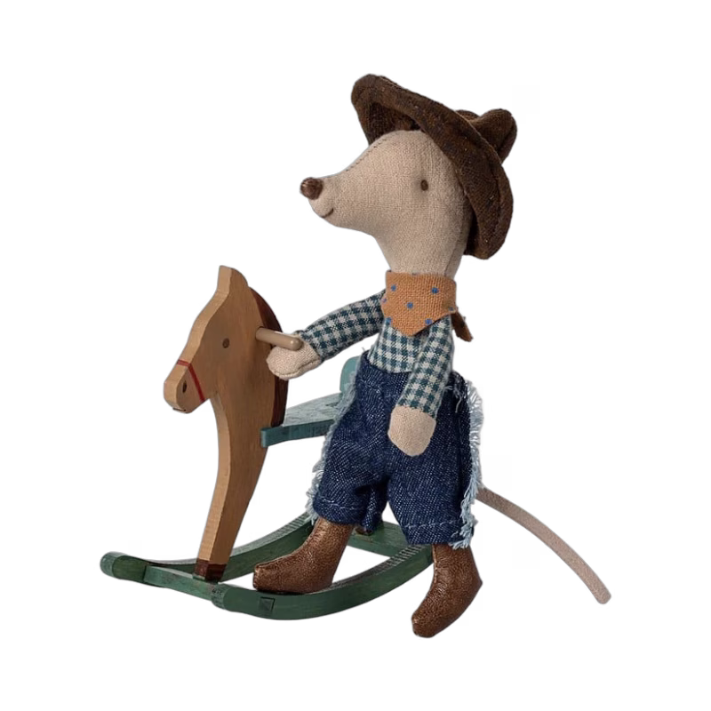 Maileg Cowboymus på gunghäst Lillebror