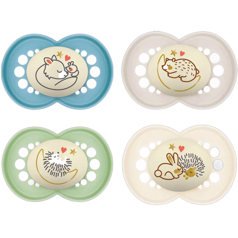 MAM Original Night Silikon Napp 6-16m 4-pack, Blå/Neutral
