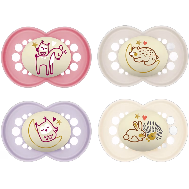 MAM Original Night Silikon Napp 6-16m 4-pack, Rosa/Neutral