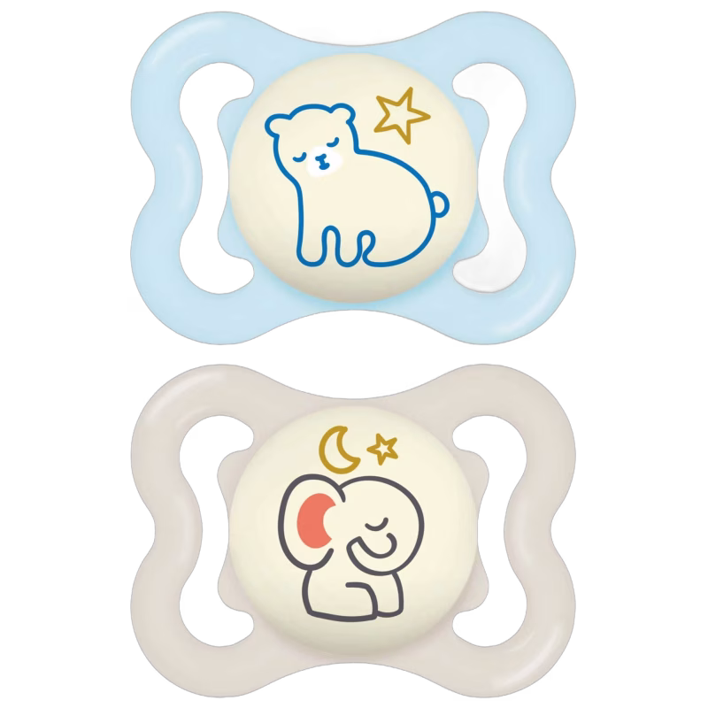 MAM Supreme Silikon Night Napp 0-6m 2-pack, Neutral/Blå