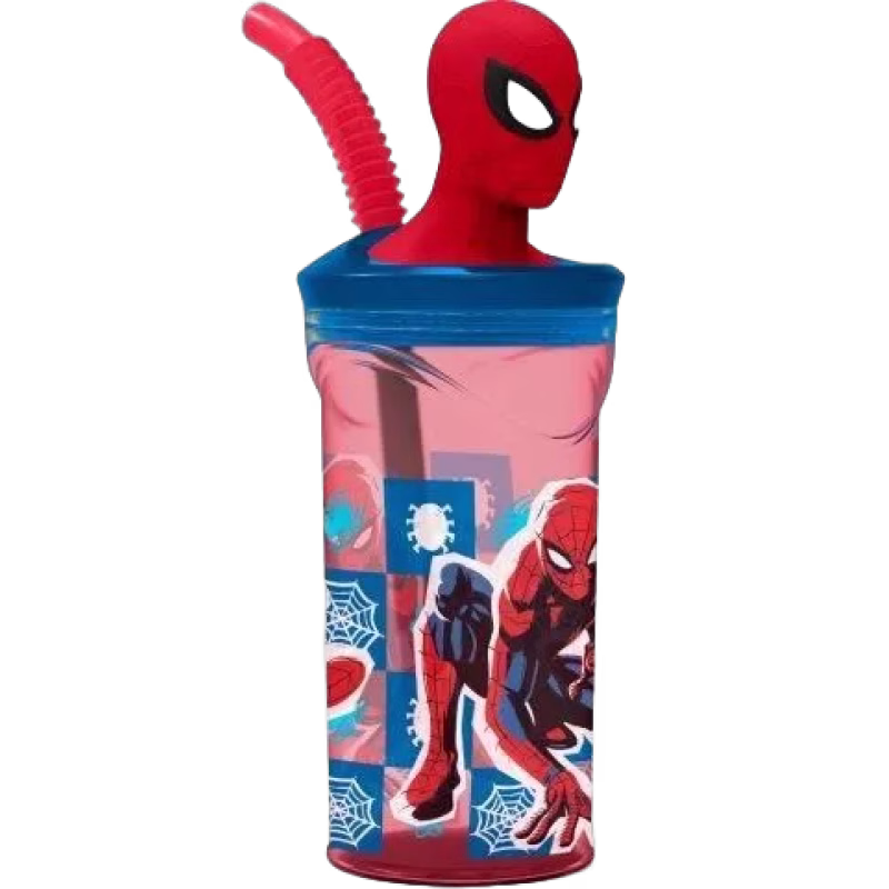 Marvel Spider-Man Vattenflaska 3D Figur Tumbler 360 ml, Röd/Blå