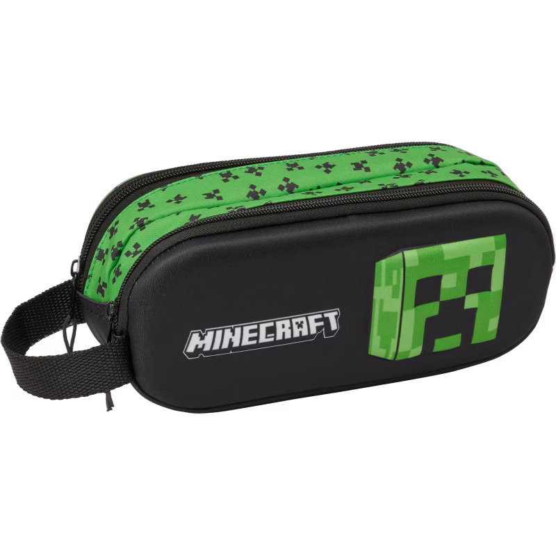Minecraft 3D Dubbelpennfodral, Svart/Grön