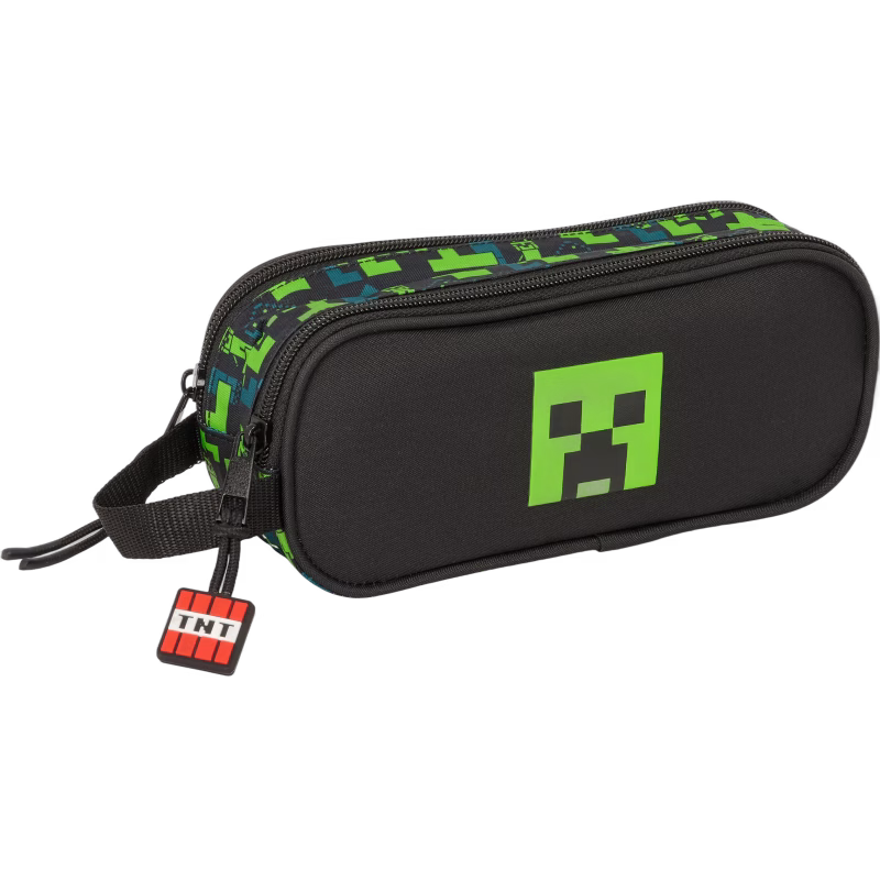 Minecraft Dubbelpennfodral TNT, Svart/Grön