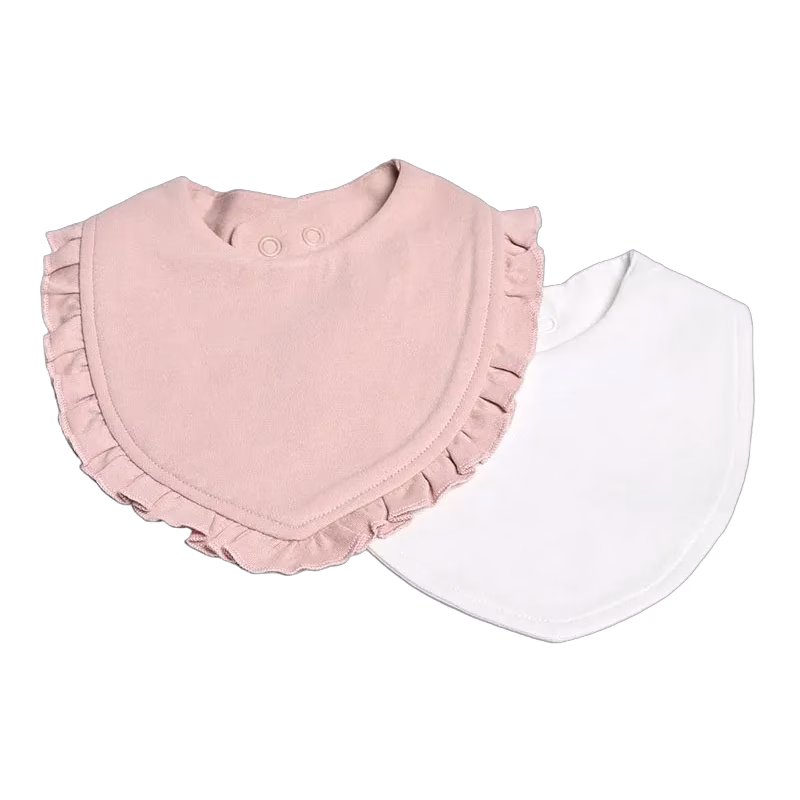 Mini Dreams bib 2-pack volang+slät, rosa/vit