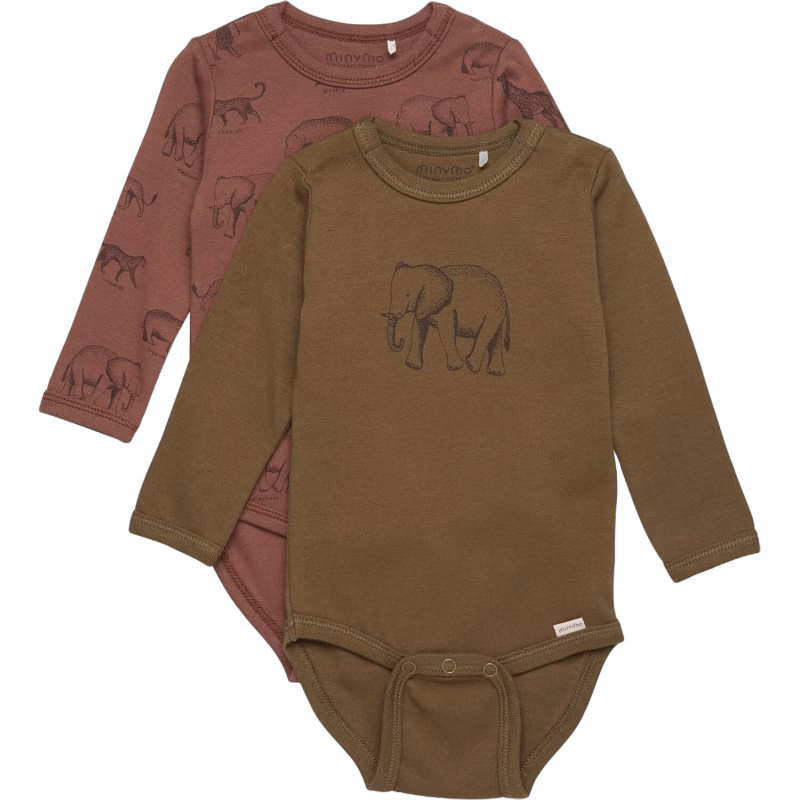 Minymo Body 2-pack, Dark Olive, 80, Bebiskläder