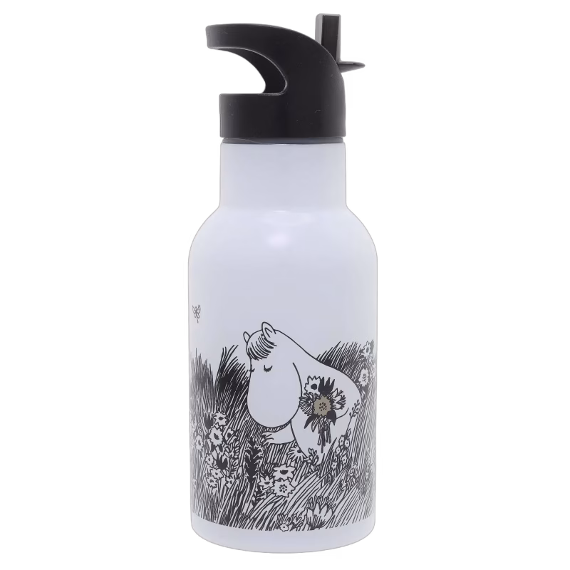 Mumin Graphic Vattenflaska, Vit/svart