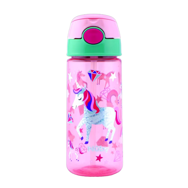 Nuby Soft Straw Push Vattenflaska Enhörning 540 ml, Rosa