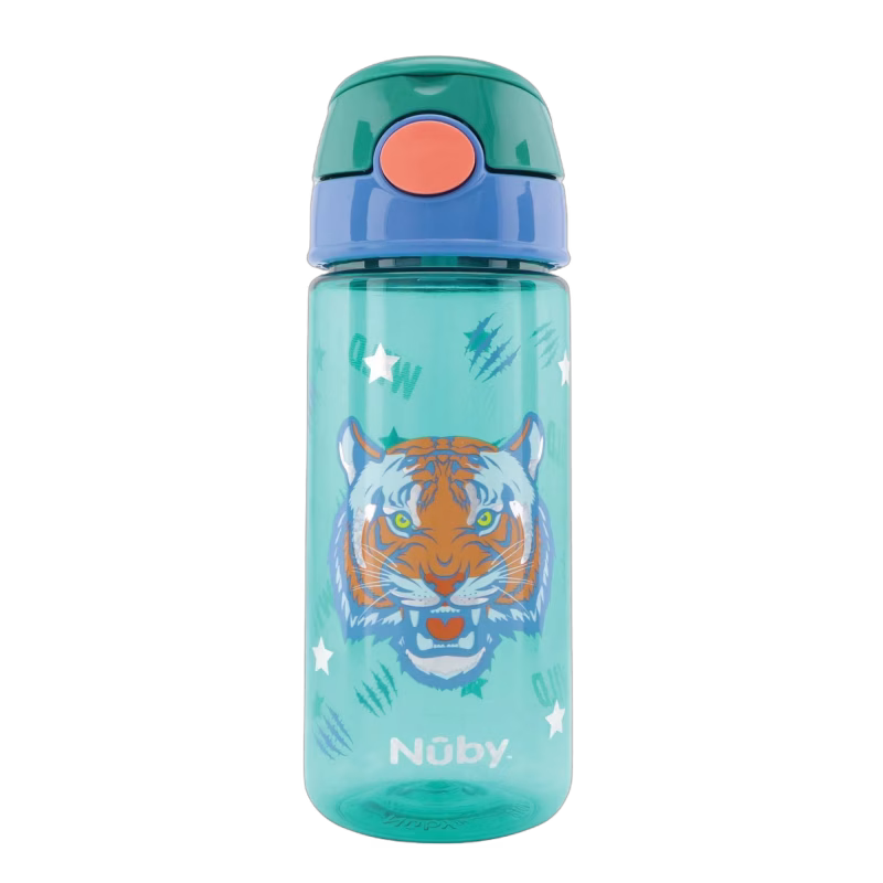 Nuby Soft Straw Push Vattenflaska Tiger 540 ml, Blå