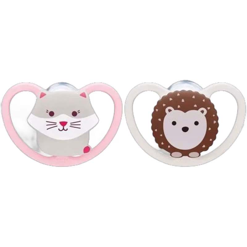 NUK Space 0-6 Månader Napp 2-pack, Katt/Igelkott