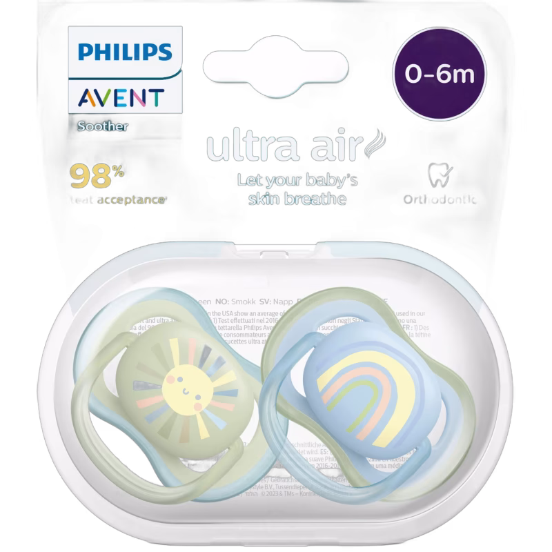 Philips Avent Ultra Air Deco Napp 2-Pack 0-6m, Grön/Blå
