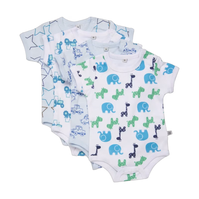 Pippi Kortärmad Body 4-pack Light Blue/white