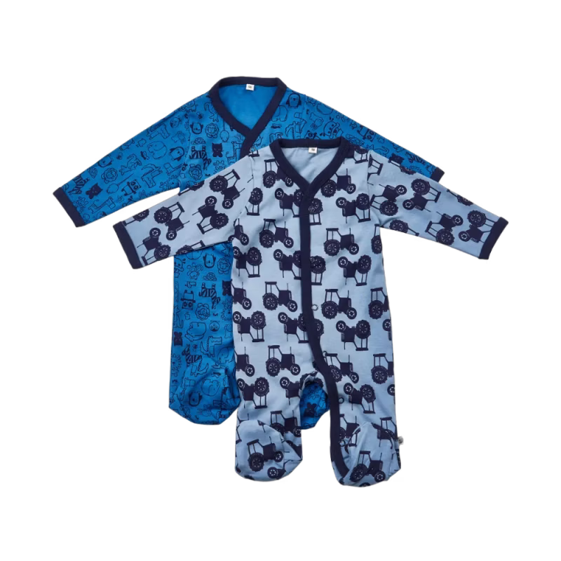 Pippi Långärmad Pyjamas med Fot 2-pack Blue