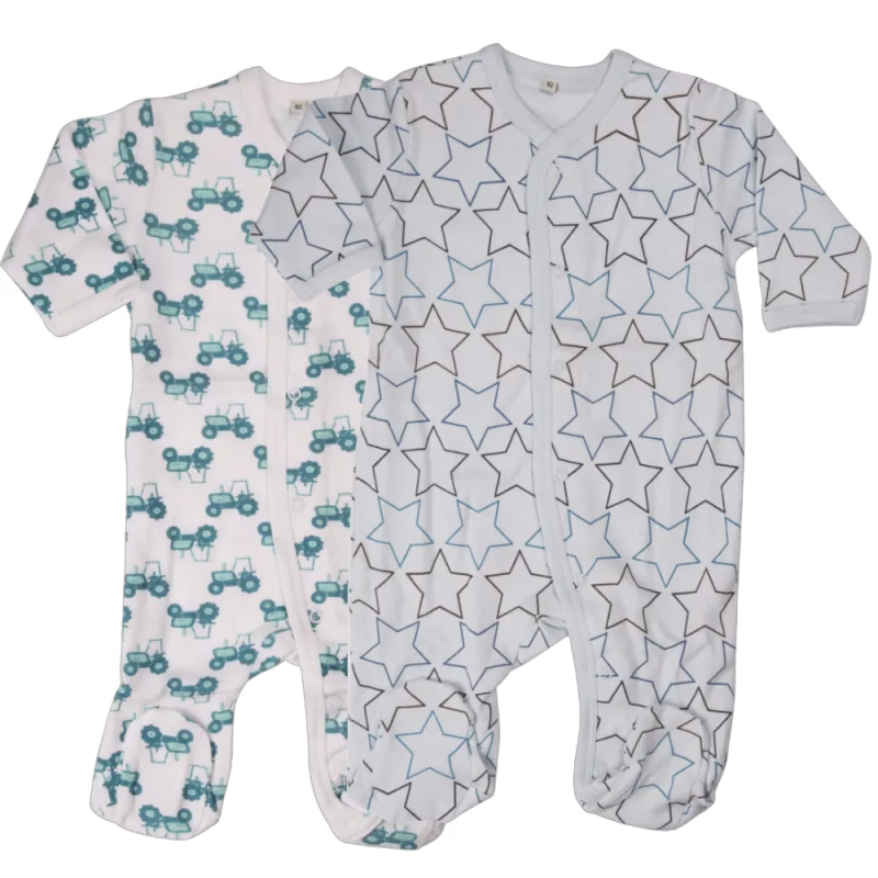 Pippi Långärmad Pyjamas med Fot 2-pack Light Blue/White