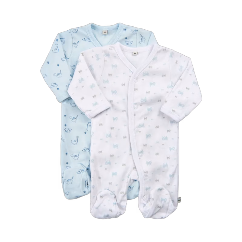 Pippi Långärmad Pyjamas med Fot 2-pack Light Blue