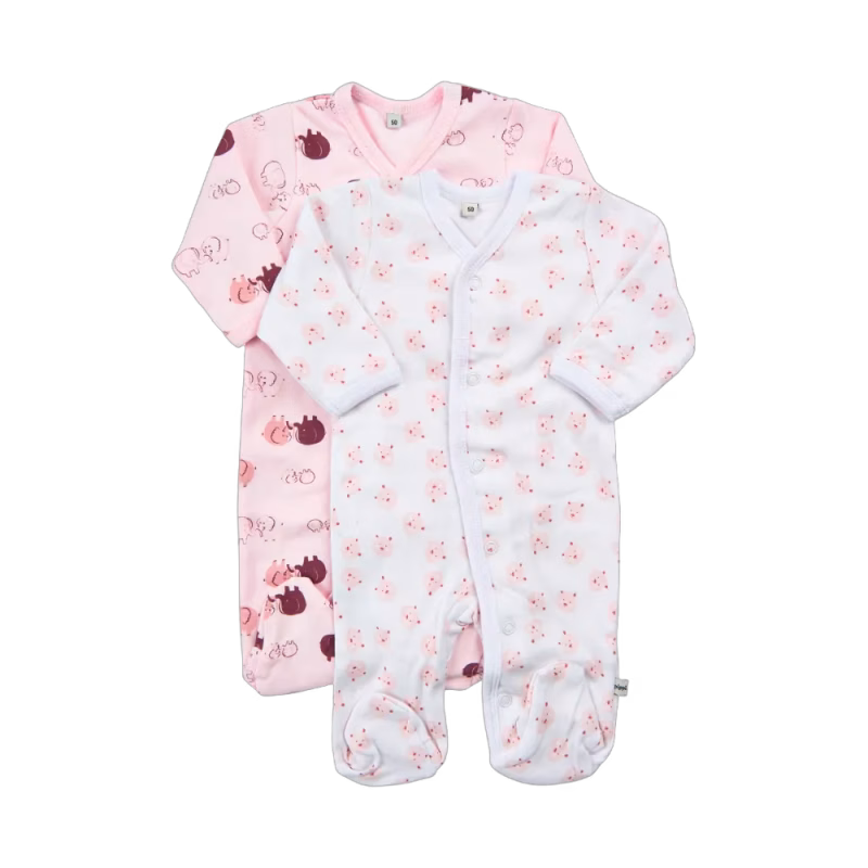 Pippi Långärmad Pyjamas med Fot 2-pack Lightrose