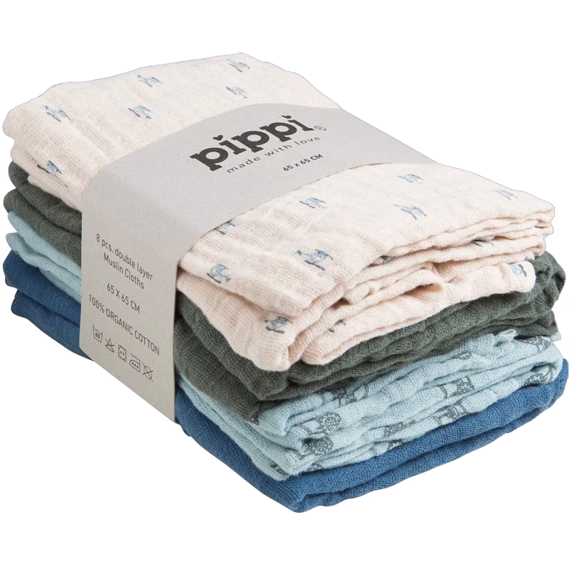 Pippi Muslinfilt 8-pack, Gray Mist