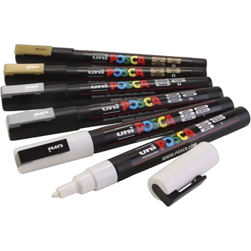 Posca Marker PC-3M 6 st (Guld/silver/vit)