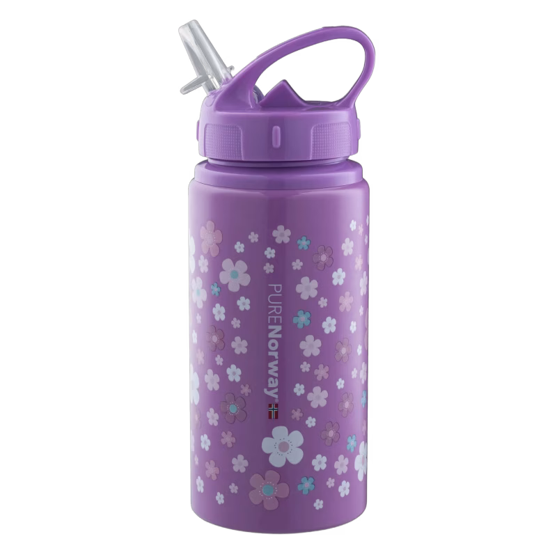 Pure Norway Go Drickflaska i Aluminium Blomster 500ml, Lila