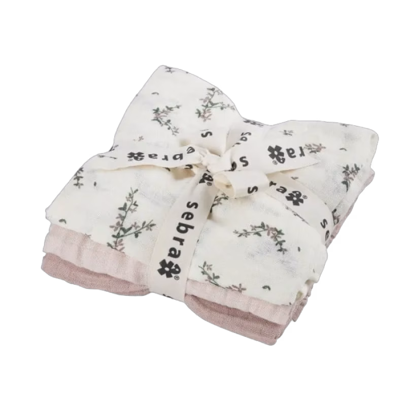 Sebra Muslinfiltar 3-pack (Powder Blossom/Rose)