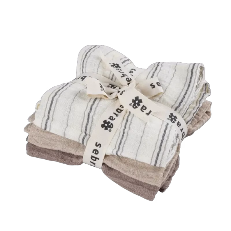 Sebra Muslinfiltar 3-pack (Stripe Beige)