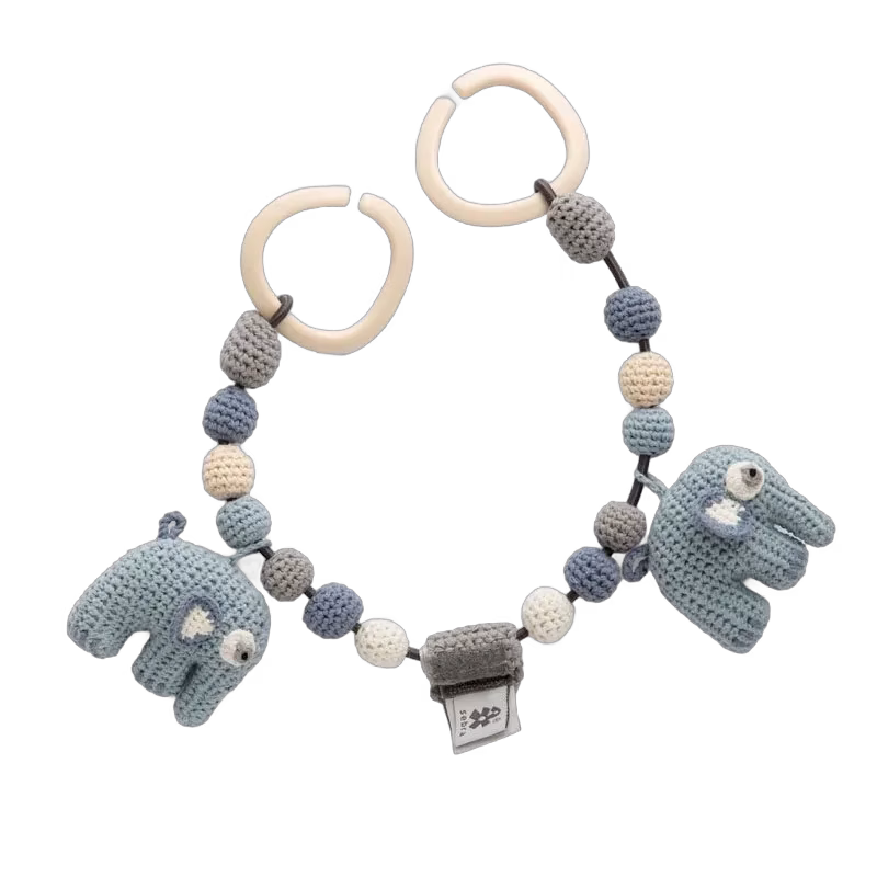 Sebra virkat barnvagnshänge, elefant powder blue